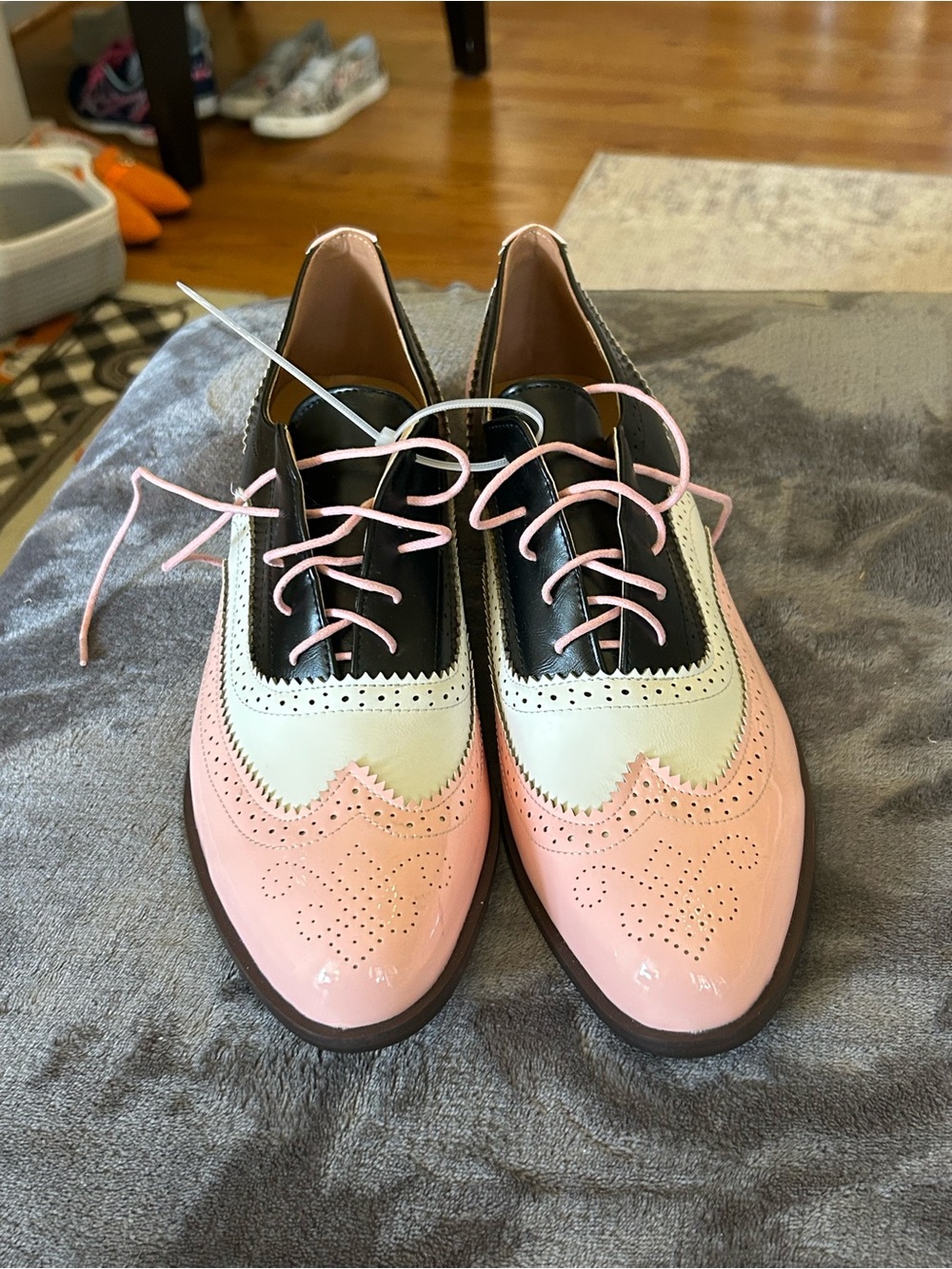 Women's Pink, Black & Cream Brogue Oxfords - Classic Lace-Up Shoes 47